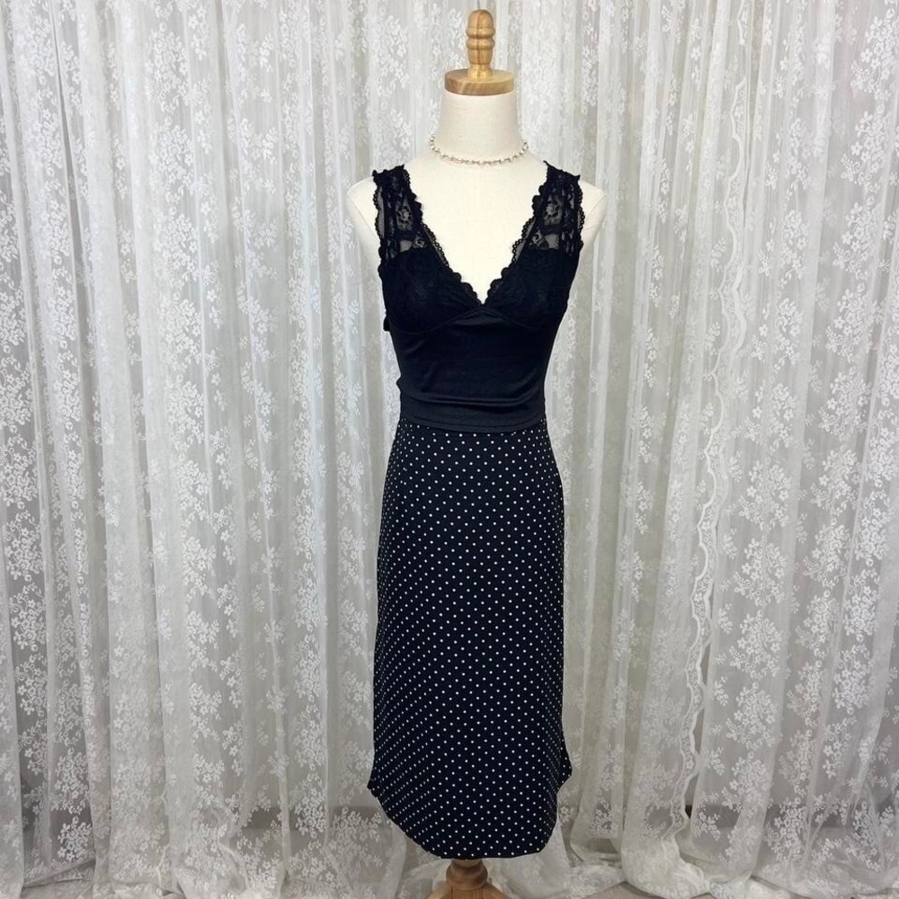 Who What Wear Black‎ Polka Dot Midi Skirt Women's 12 NWT Pleated A Line